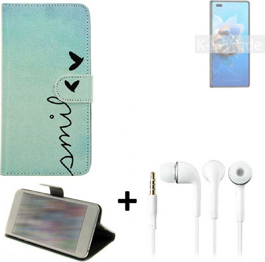 K-S-Trade Schutz Hülle Handy Hülle kompatibel mit Huawei Mate X2 360° Wallet Case Schutz Hülle ''smile'' inkl. Ohrstöpsel Smartphone cover