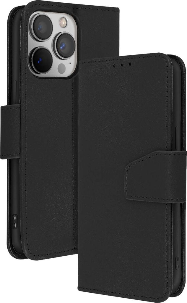 Avizar, iPhone 13 Pro Leder Etui Premium mit Standfunktion, Schwarz