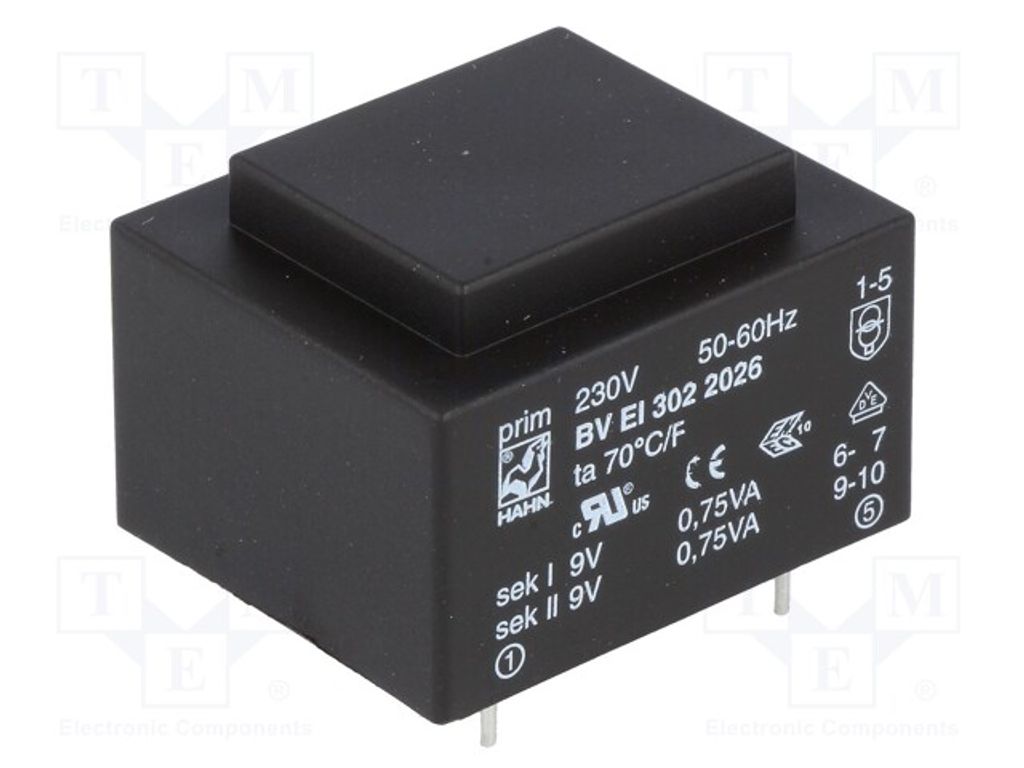 1x Transformator: überzogen 1,5VA 9V 230VAC 9V 83mA 83mA 70g BV EI 302 2026 -Tran