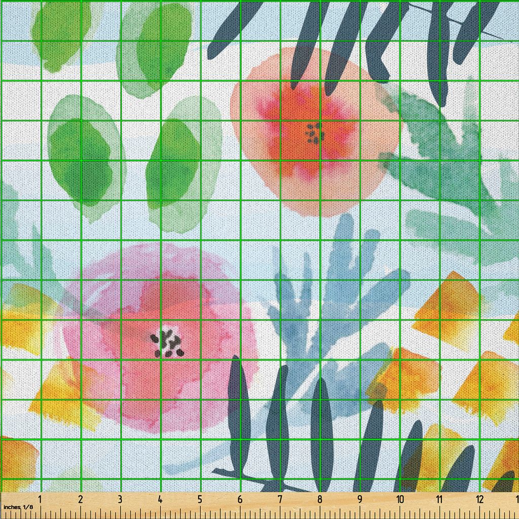 ABAKUHAUS Blumen Microfaser Stoff als Meterware , Moderne Pinselstrich-Blumen im Aquarell Painbrush Effects Baby-Spielzimmer-Farbe, 10 M (230 x 100...