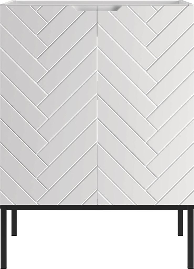 Waschbeckenunterschrank 60 cm breit in weiß matt mit gefräster Front ANGERA-140