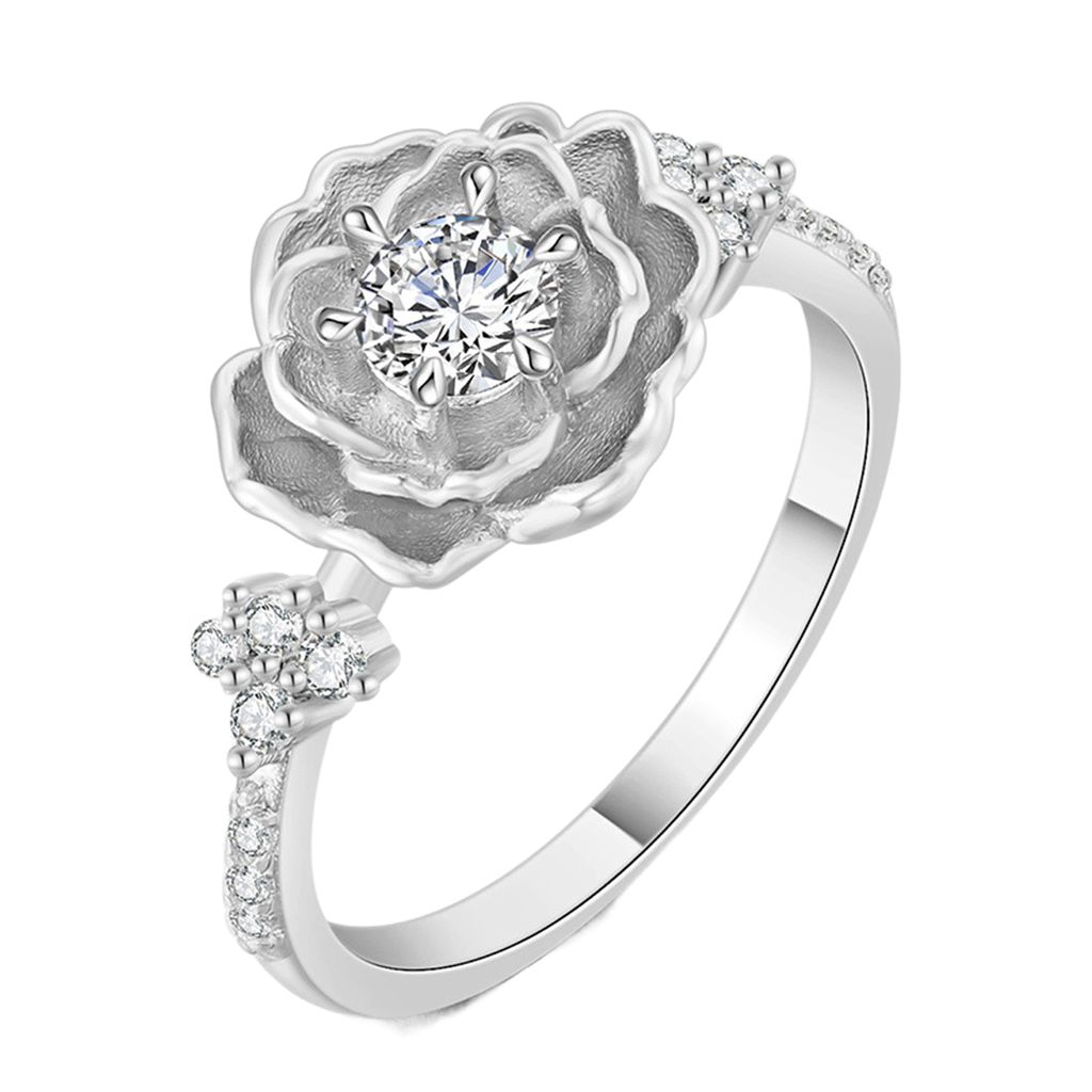 Frauen Ring Dreidimensionale Blume Zirkonia Schmuck Floral Ins Stil Finger Ring für Hochzeit Party Bankett-Weiß,US 10