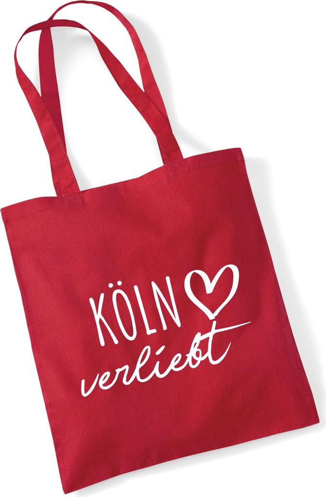 Huuraa Jutebeutel Köln verliebt 10 Liter Classic Red Baumwolle Tasche Geschenkidee