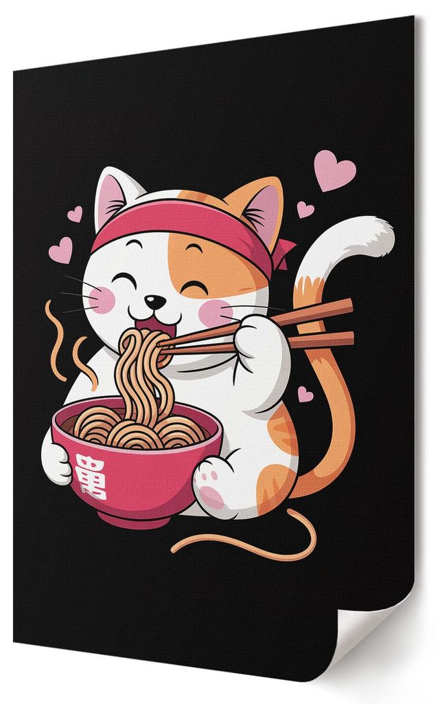 Kätzchen mit Nudeln- Kunstdruck A2 (42x59 cm) - Anime/Manga, Kinder- Wandbild für Wohnzimmer Schlafzimmer & Flur, Modernes Poster Wanddeko, Unger...