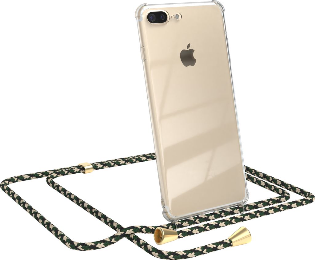 EAZY CASE Handykette kompatibel mit Apple iPhone 8 Plus / 7 Plus, Handyhülle mit Umhängeband, Handykordel, Schutzhülle Clear, Band in Grün
