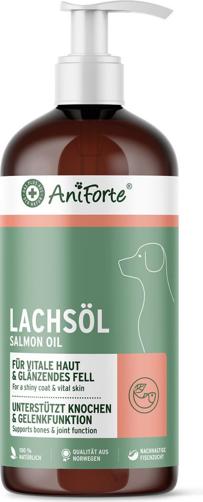 AniForte Lachsöl Hunde 1 Liter – Reich an Omega 3 & 6, Fischöl Hund hochdosiert, Lebensmittelqualität ohne Zusätze, frisch abgefüllt in Deut...