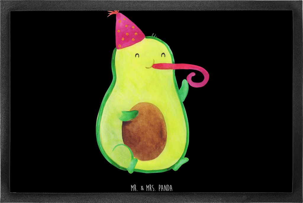 Mr. & Mrs. Panda Fussmatte Avocado Feier 50 x 75 cm - Schwarz - Geschenk, Gute Laune, Tröte, Geburtstag, abstreifer, Party, Schmutzfangmatte, Schm...