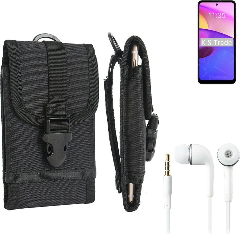 K-S-Trade Holster Schutz Hülle kompatibel mit Lenovo K14 Plus Gürteltasche Handy Hülle Tasche outdoor Seitentasche schwarz 1x + Kopfhörer