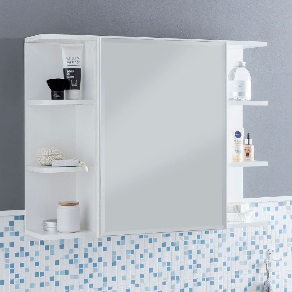 FineBuy Hängeschrank FB51815 Weiß 80x64,5x20cm Spanplatte Spiegelschrank Modern Badregal Holz freischwebend Schränkchen Badezimmerschrank mit Sp...