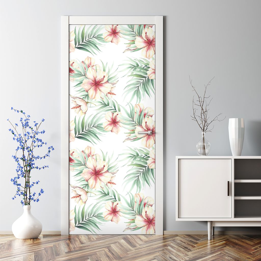 Dekorative Türdekoration selbstklebend Klebefolie Tür Tattoo Aufkleber Hawaii Blumen 77 x 200 cm