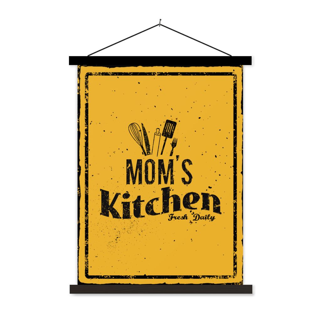 MuchoWow Textilposter Küche - Mama - Vintage 90x120 cm mit schwarzem Rahmen - Dekoration