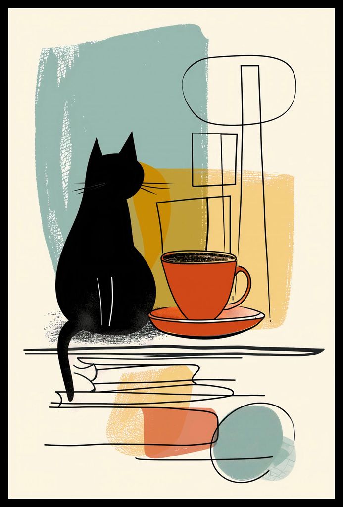 Plakat 40x60cm Katze und Kaffee