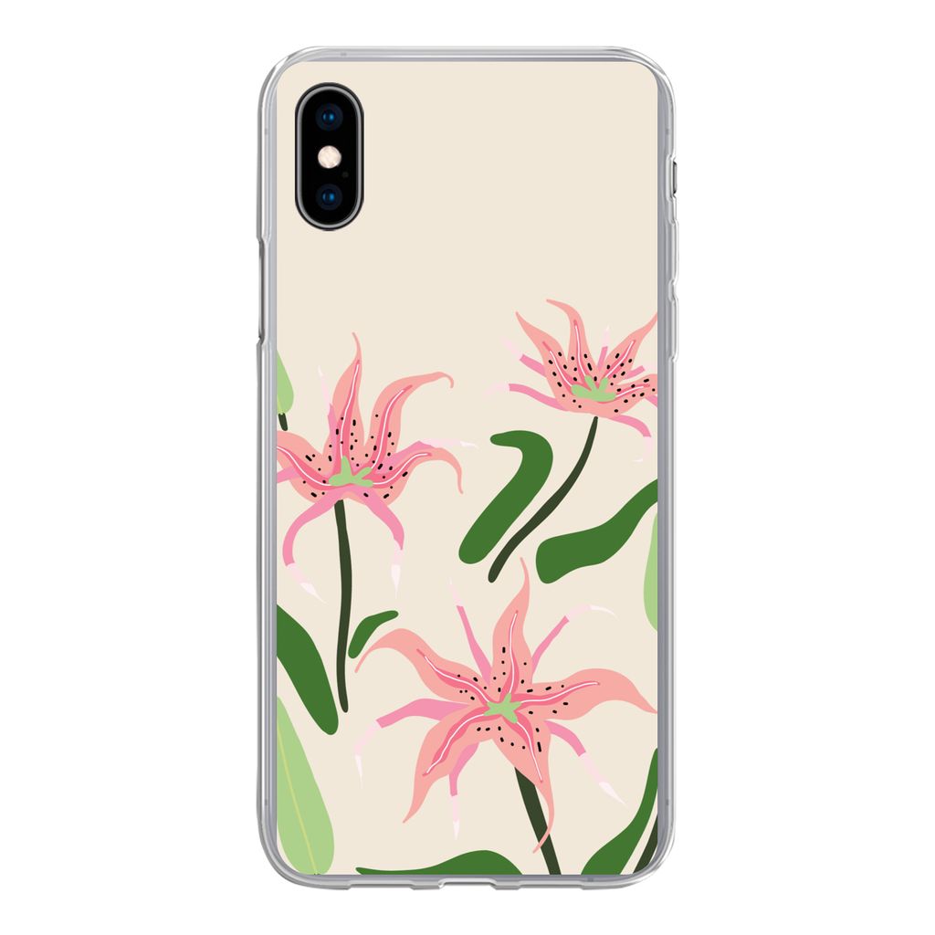 MuchoWow Handyhülle Schutzhülle Hülle für iPhone Xs Blume - Rosa - Blätter Silikon Softcase Handy Hülle - Handytasche