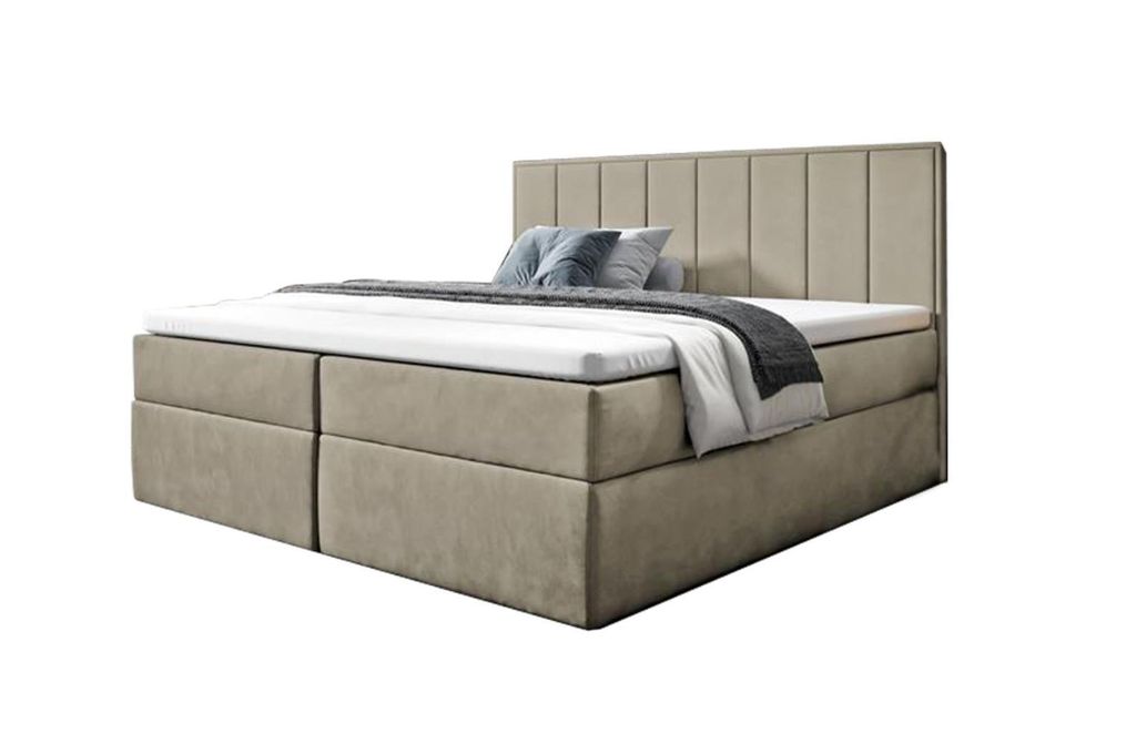 Bettso Boxspringbett Modernes kontinentales Bett mit Topper für Schlafzimmer HAVANA Dunkelbeige 120x200