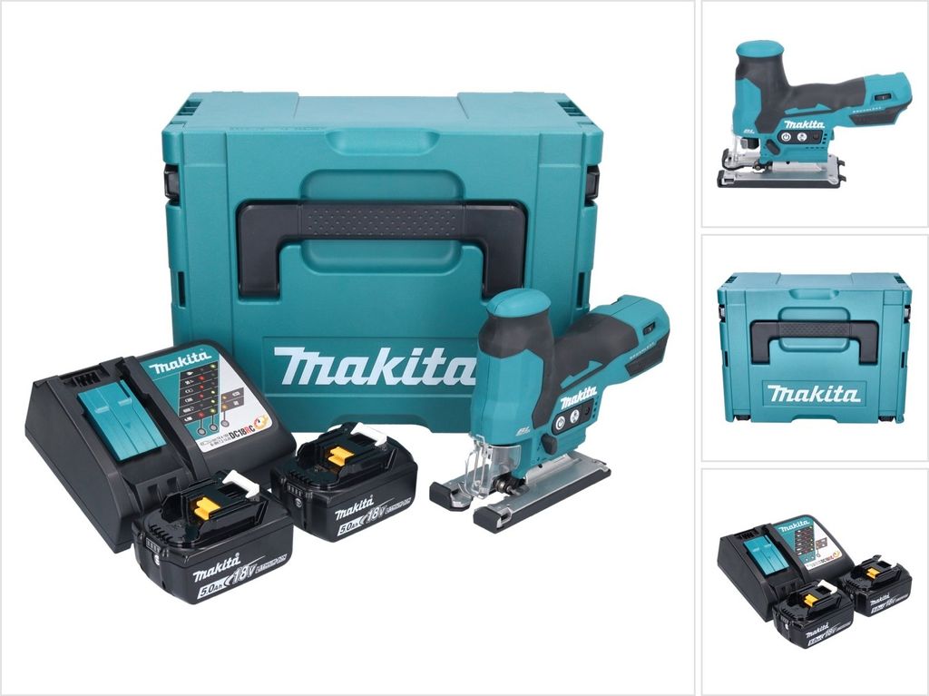 Makita DJV 185 RTJ Akku Pendelhubstichsäge 18 V Brushless + 2x Akku 5,0 Ah + Ladegerät + Makpac