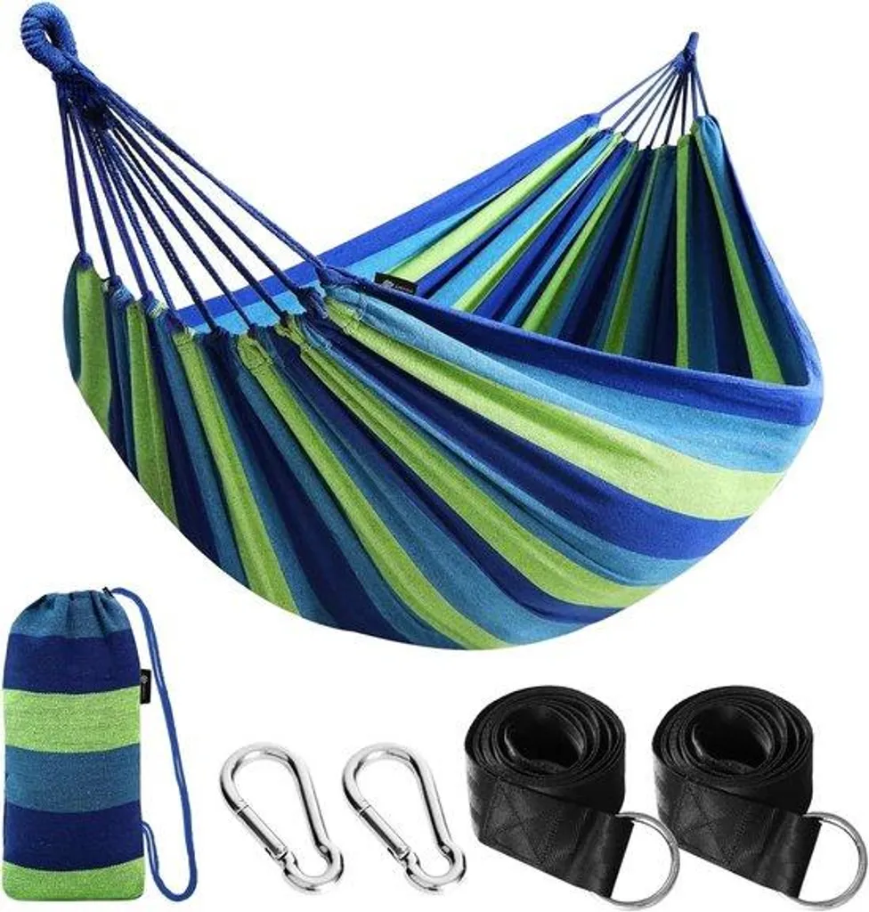 Hamac de jardin 280x150 cm vert clair en coton résistant charge 200kg