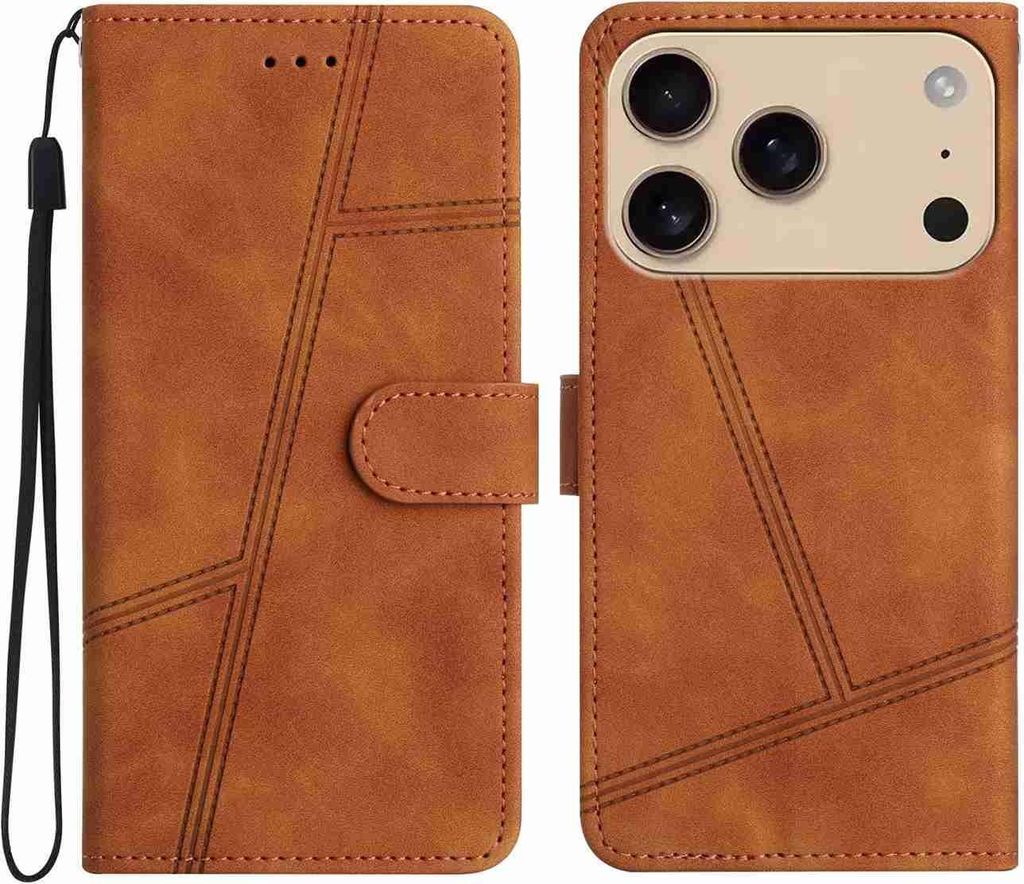 Mobigear Stitch iPhone 17 Pro Max Hülle Klapphülle Geldbörse - Braun