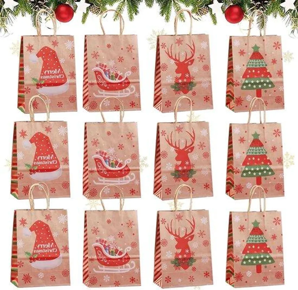 Sacs de Noël anti-déchirure en papier avec anses pour cadeaux lourds