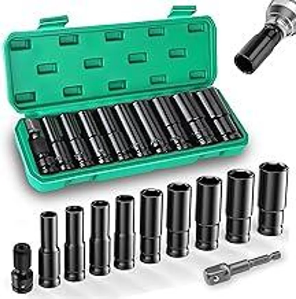 11 pezzi di dadi per avvitatori a impatto da 1/2 pollice, set di chiavi a bussola da 10-24 mm 1/2, set di dadi a bussola, set di dadi per avvitatori a impatto con 2 adattatori per dadi a bussola per riparazioni auto e sostituzione pneumatici