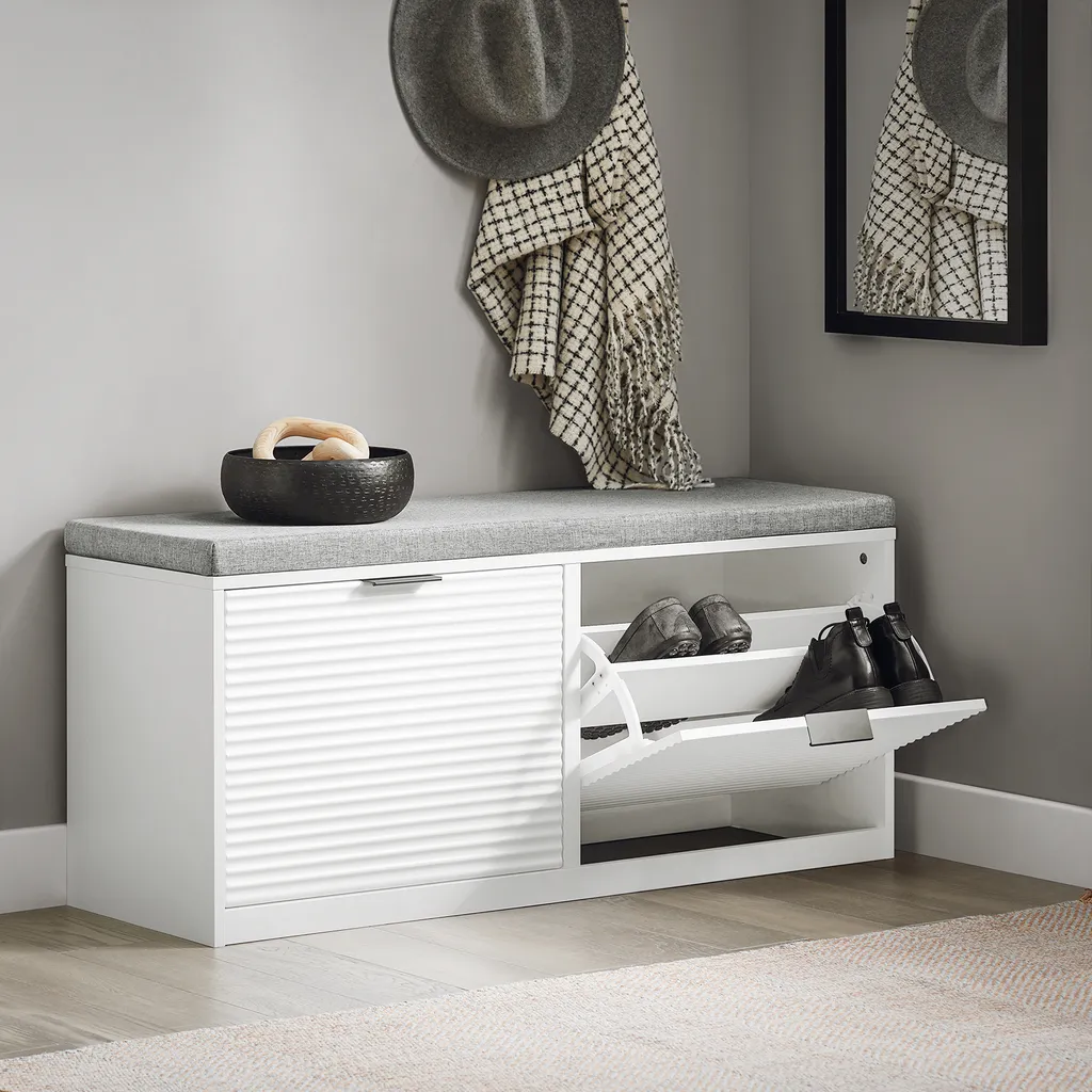 Meuble à Chaussures avec Banquette Intégrée et Coffre de Rangement Blanc