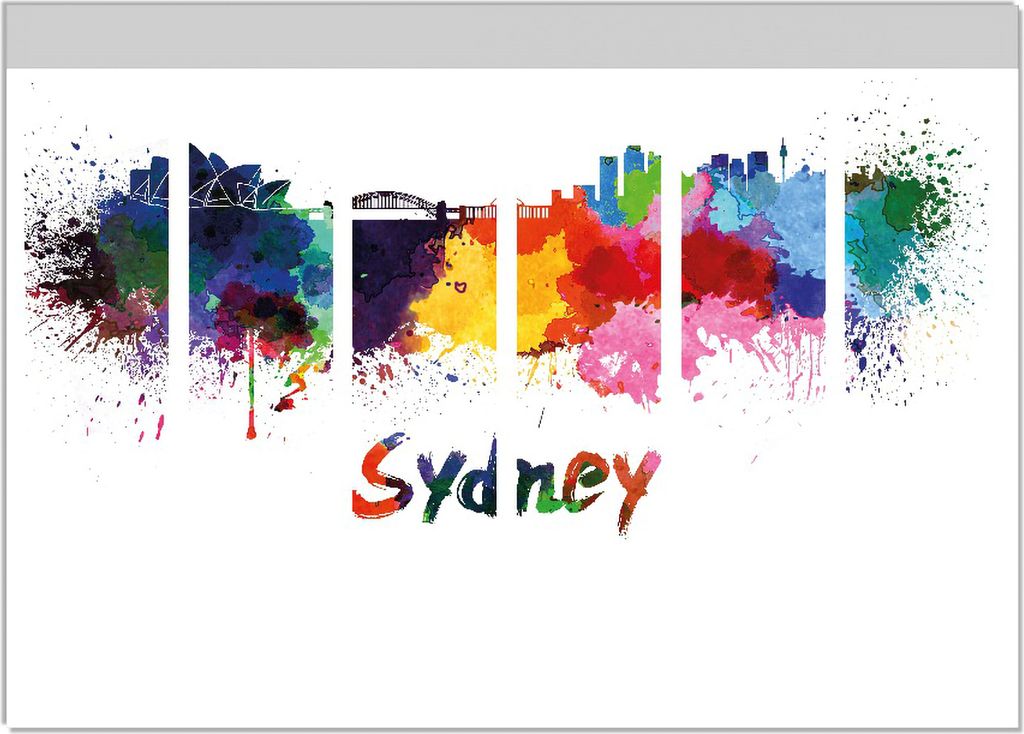 Wallario Ordnerrücken Sticker, selbstklebend für breite Ordner, 6 Stück, Motiv Städte als Aquarell - Skyline von Sydney