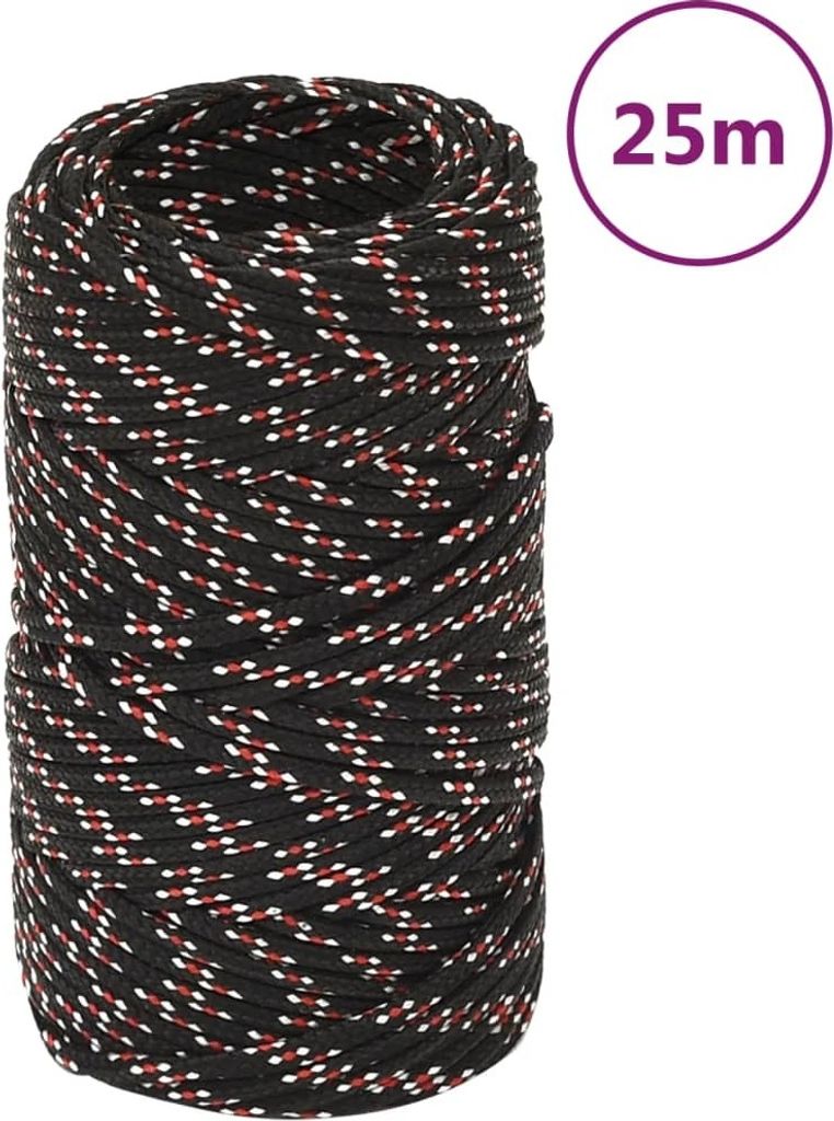 The Living Store Bootsseil Schwarz 2 mm 25 m Polypropylen
