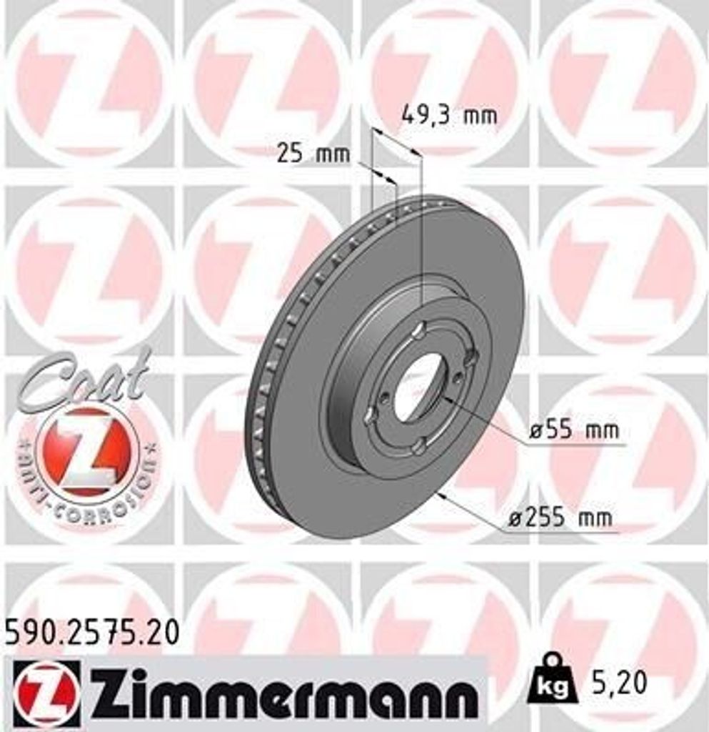 ZIMMERMANN 590.2575.20 - Bremsscheibe für Corolla (E12), Corolla Verso (E12)