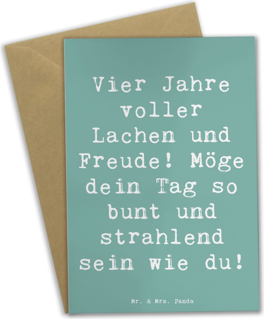 Mr. & Mrs. Panda Glückwunschkarte Spruch 4. Geburtstag Freude - Meeresbrise - Geschenk, Meilenstein, osterkarten, Geburtstagsthema 4 Jahre, Glück...