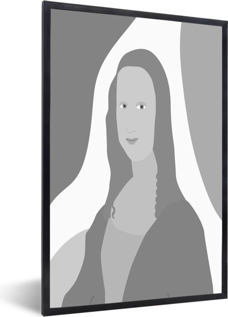 MuchoWow Gerahmtes Poster Mona Lisa - Porträt - Schwarz - Weiß 40x60 cm - Poster mit Schwarzem Bilderrahmen Wandposter Rahmen Foto Bilder - Pap...