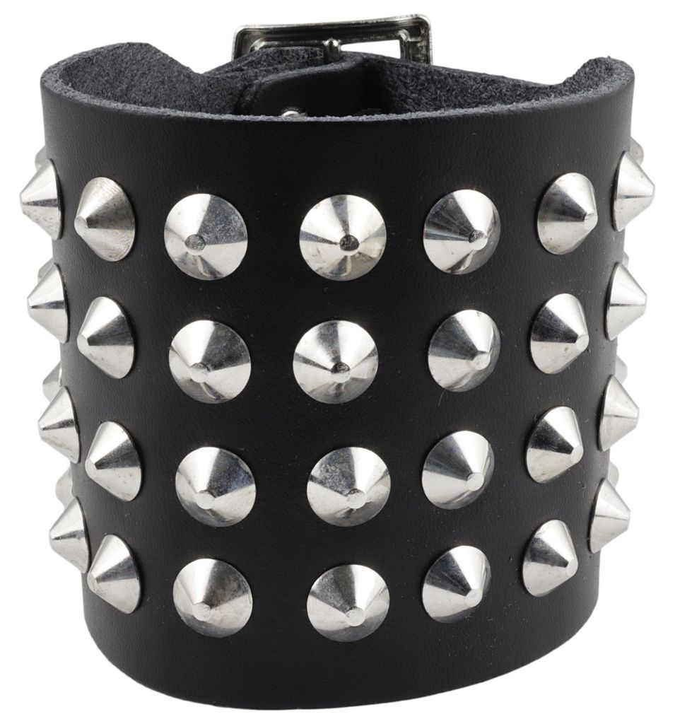 Lederarmband mit Spitznieten 4-reihig - schwarz - Armband aus Leder