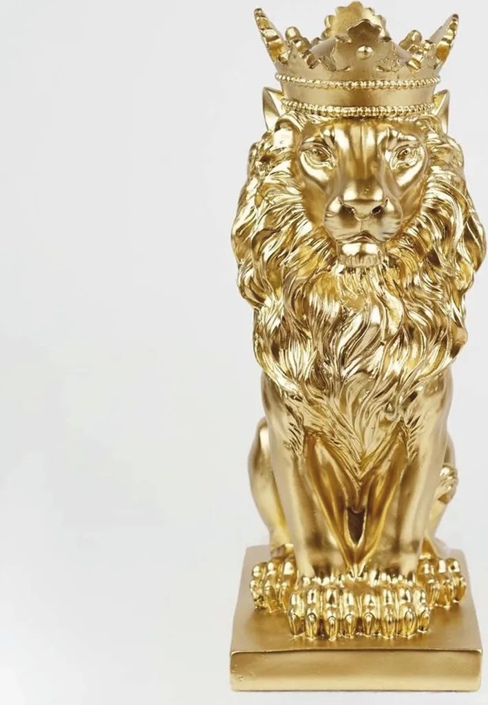 Lion Déco Couronne Or 35 cm - Valorisez votre Intérieur avec Elégance