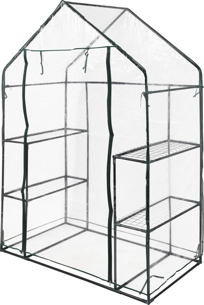 FLO Gewächshaus mit 4 Ablagen 143x73x195 cm Transparent und Schwarz