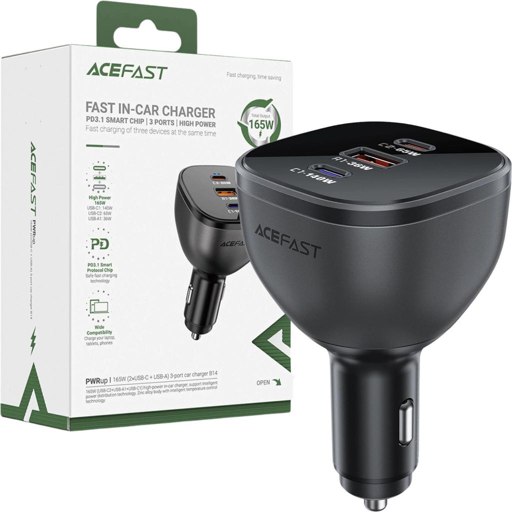 Caricabatterie per auto Acefast B14 165W 2X Usb-C 1X Usb-A Immagine del prodotto 