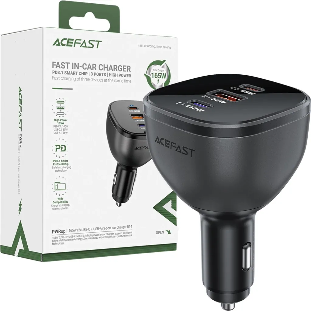 Acefast B14 165W Caricabatterie Auto Nero: PD3.1 Ultra Fast
