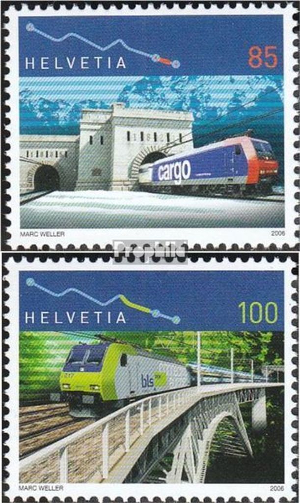 Briefmarken Schweiz 2006 Mi 1952-1953 (kompl.Ausg.) postfrisch Simplontunnel und Lötschbergbahn
