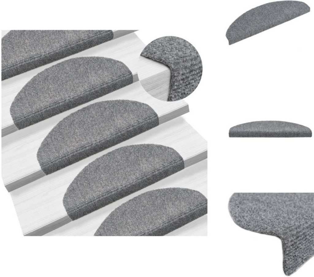 vidaXL 15-tlg Selbstkleb. Treppenmatten Nadelvlies 65x21x4cm Hellgrau - Stufenteppiche