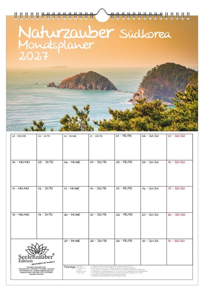 Naturzauber Südkorea Planer DIN A3 Kalender für 2027 Produktbild 