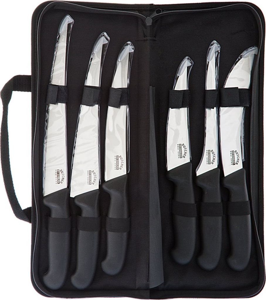A set of knives in a black carrying case.