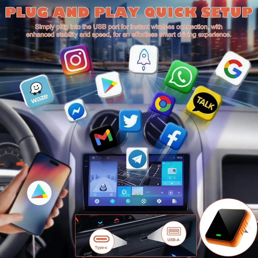 SALCAR Adattatore Wireless CarPlay Per IPhone – Dongle Plug&Play 5.8GHz, Chip A7 WiFi 6, Compatibile Con IOS 10+ E IPhone 6+