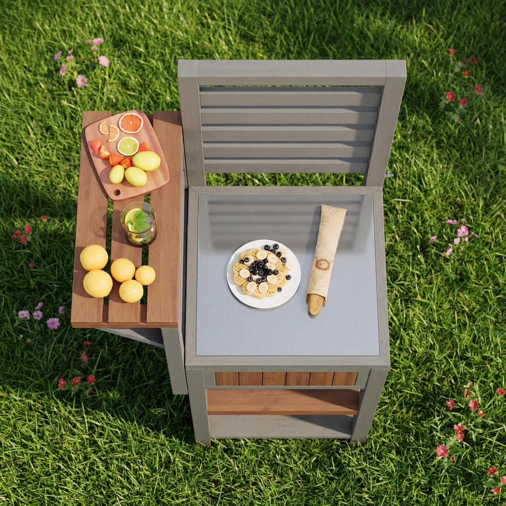 Desserte de Jardin avec Plan de Travail Inox et Étagères de Rangement - 4