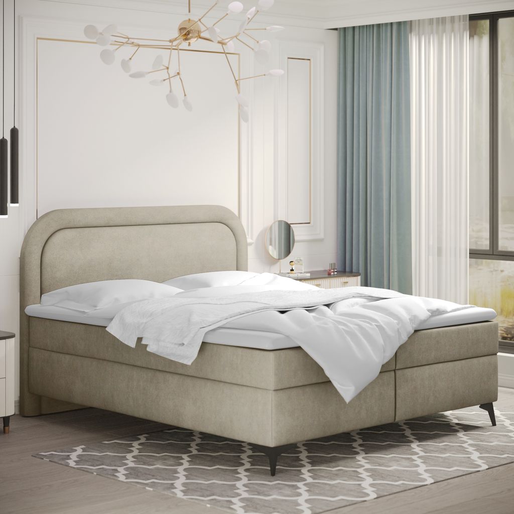 Kaiser Möbel Boxspringbett mit bettkasten und topper Valentino, mehrere Größen Noel 200x200 cm Hellbeige