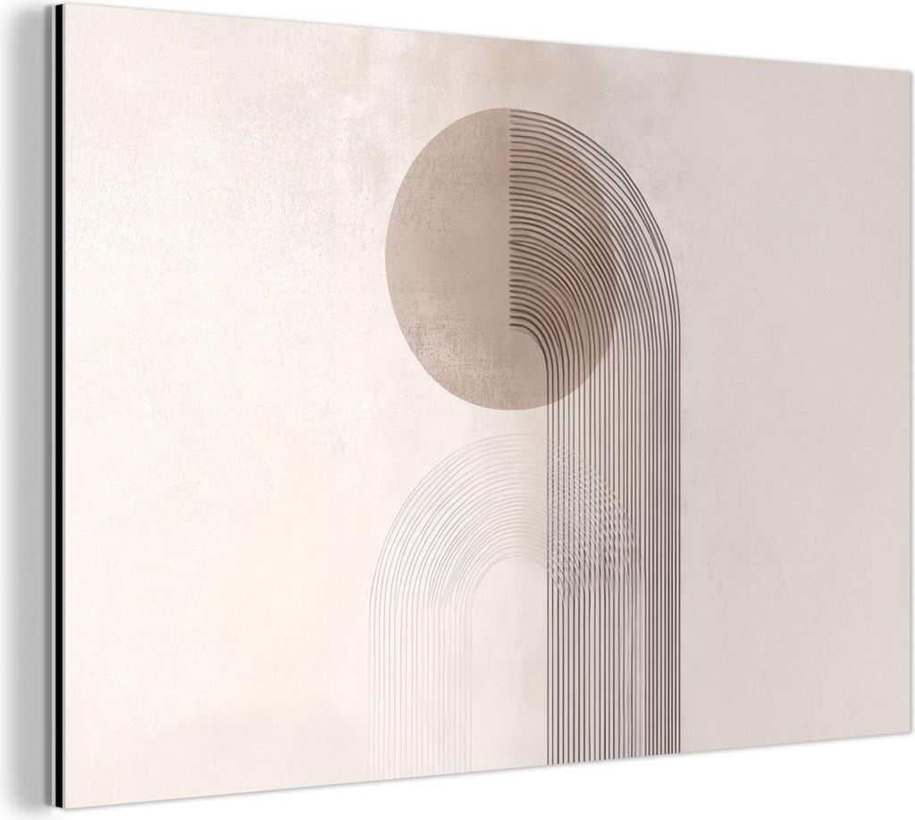 MuchoWow Wanddekoration Metall Metallbild Wandkunst 30x20 cm Minimalistisch - Kreis - Hellgrau MuchoWow Aluminium Gemälde - Aluminiumgemälder