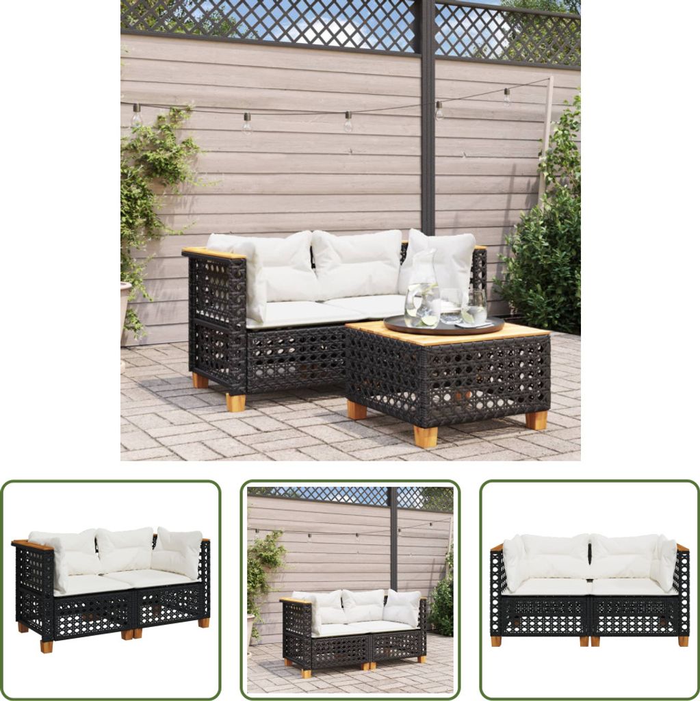 The Living Store Garten-Ecksofas mit Kissen 2 Stk. Schwarz Poly Rattan