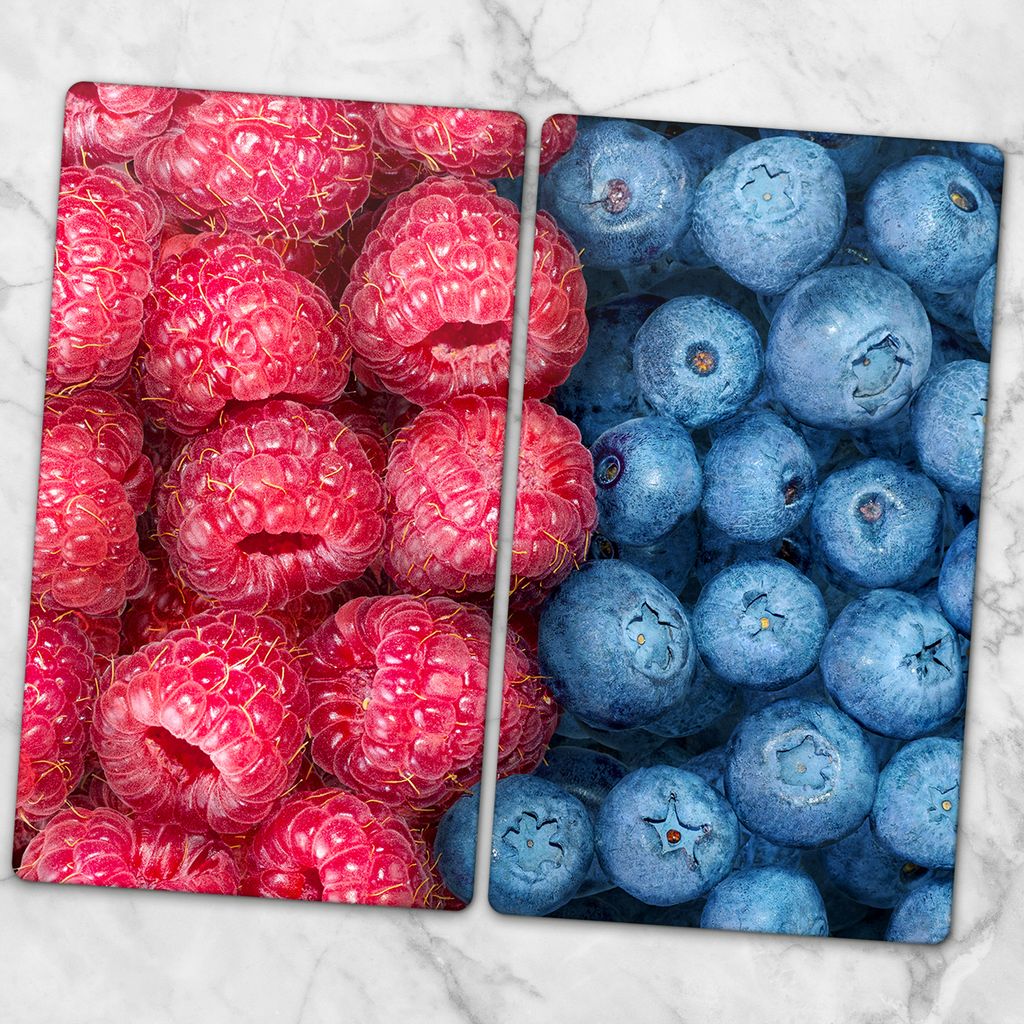 Glas-Herdabdeckplatten Glaskeramikkochfeld-Abdeckung Spritzschutz Glas 2x30x52 cm - Bunte Früchte Himbeerbeeren