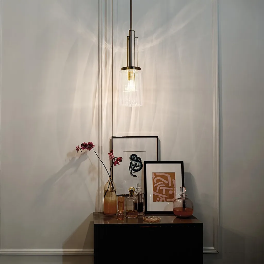 Elstead Kimrose Suspension E27 Laiton Naturel et Verre Strié Clair