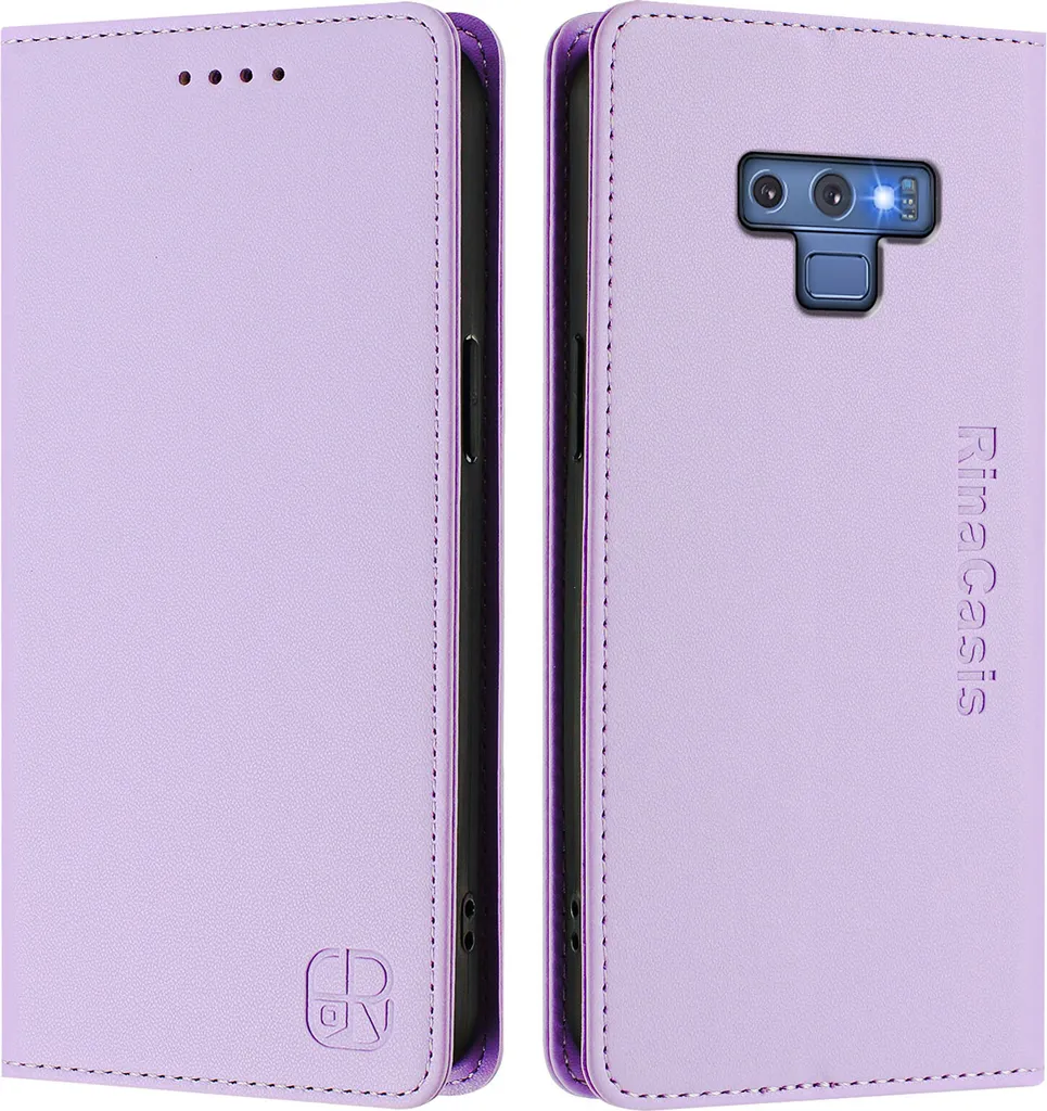 Custodia Note 9 Viola Robusta: Flip Case in Pelle con Supporto e Carte - 2