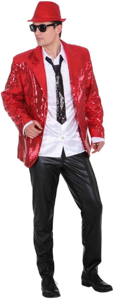 O7262-52-54 rot Herren Pailletten Jackett Discojacke Gr.52-54
