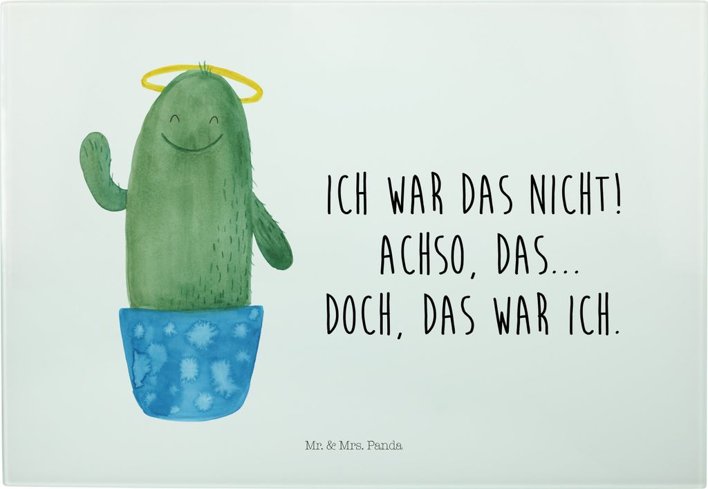 Mr. & Mrs. Panda Glas-Schneidebrett Kaktus Heilig - Weiß - Geschenk, Schwester, Eltern, Servierplatte, Heiligenschein, Lustig, Kakteen, Familie, F...
