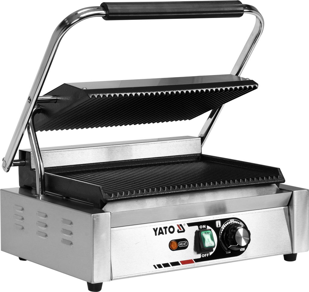 Elektro Kontaktgrill geriffelt Platten 2200W Gusseisen Grillplatte Gastro Imbiss Steakgrill Fettauffangschale