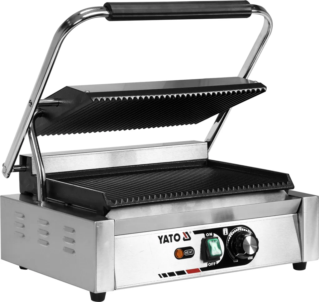 Grill de contact panini rainuré 44 cm en fonte inox pour snacks